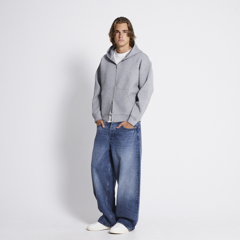 Boxy scuba zip hoodie "Stan" Grey Melange